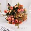 15 Heads Vintage Silk Flowers Retro Tea Roses Artificial Flowers Bride Bouquet For Wedding Decoration Home Fake Flowers A3050