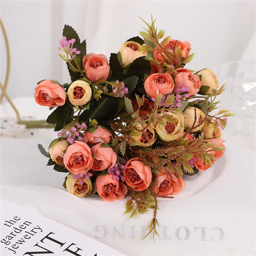 15 Heads Vintage Silk Flowers Retro Tea Roses Artificial Flowers Bride Bouquet For Wedding Decoration Home Fake Flowers A3050