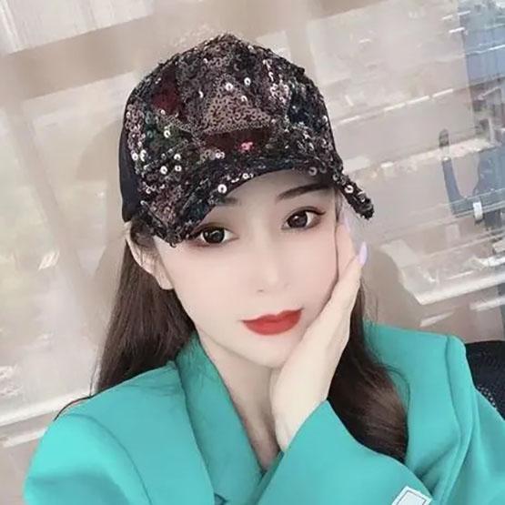 

WTEMPO солнцезащитный козырек, женская кепка с утиным языком, универсальная дышащая бейсболка корейского цвета с контрастными блестками на весну и лето 56-58cm чёрный