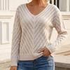 Autumn and Winter New V-neck Knitted Sweater Women's Clothing Hollow Loose Casual Long-sleeved Pullover Sweater Women