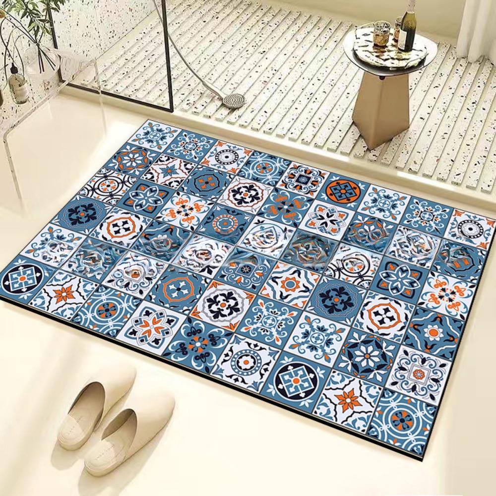 Retro Tile Diatom Mud Floor Mat Dirt-resistant Foot Mat Strong Water Absorption Non-slip Floor Mat
