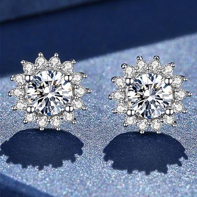 Real Moissanite Diamond Stud Earrings 0.5ct D Color 925 Sterling Silver Flower Earring Fine Jewelry Gifts for Women