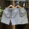 Men's Plaid Casual Shorts, Elastic Waist Drawstring Summer Lightweight Beach Shorts (M-5XL)