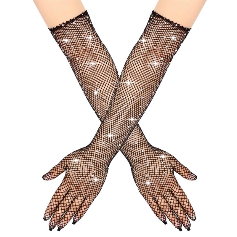Luvas de Malha de Cristal Flapper Luvas Longas Anos 1920 para Acessórios de Fantasia de Concerto
