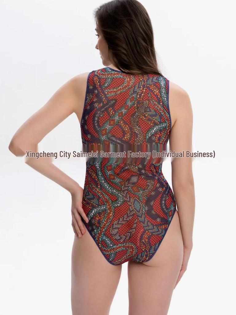 Women's Russian Deep V Mesh One-Piece Swimsuit