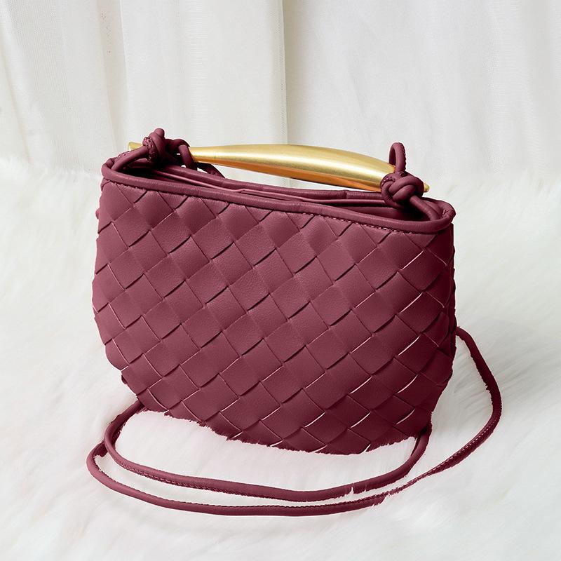 Cowhide Woven Bag Soft Leather Metal Bing Handbag Fashionable Personality Oblique Span Genuine Leather Women's Bag