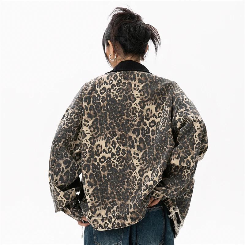 Women's Vintage Short Windbreaker Jacket Autumn 2024 Luxury Brand Cotton Leopard Denim Jackets for Woman Women's Autumn Clothes