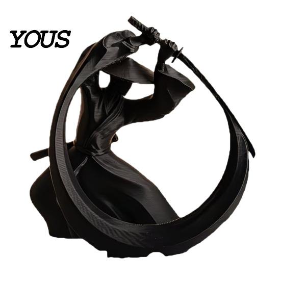 Industrial Style Samurai Art 3D Printed Ornament, Japanese Bushido Miniature Statue, Warrior Silhouette Zen Durable Fingerprint Resistant