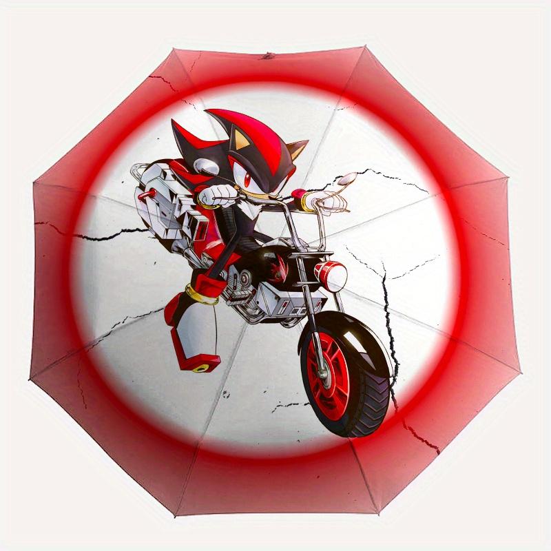 Sonic the Hedgehog Shadow Motorcycle T Shirt Officially Licensed Sonic Shirt Umbrella, Portable 3 Fold Compact Umbrella for Men & Women,S193