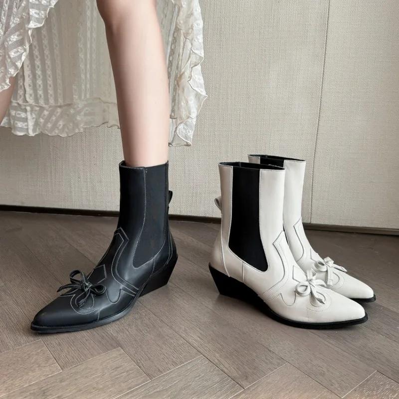 Fashion European American Low Leather Crazy Horse Combat Casual Boots Women's Retro Fashion Commuting Shopping Chelsea Short Boots 44