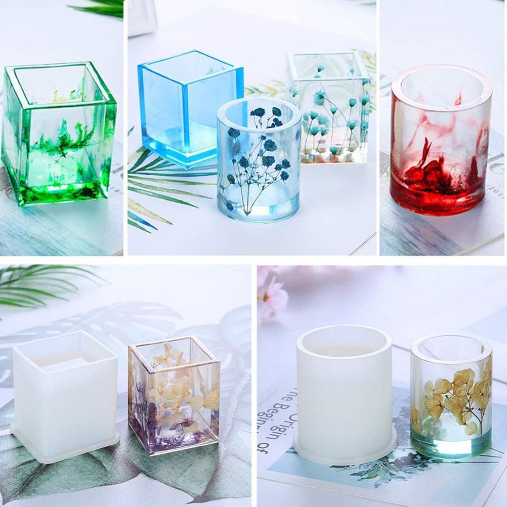 2PCS DIY Silicone Pen Molds Cube and Cylinder Resin Molds Pen Holder Mold for Craft Making