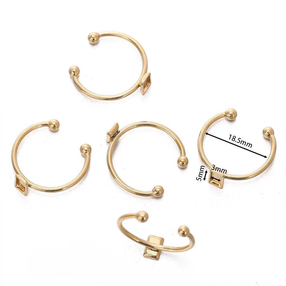 5pcs Gold Color Stainless Steel Open Ring Cabochon Cameo Blank Tray Base Settings for DIY Rings Jewelry Making Findings Supplies