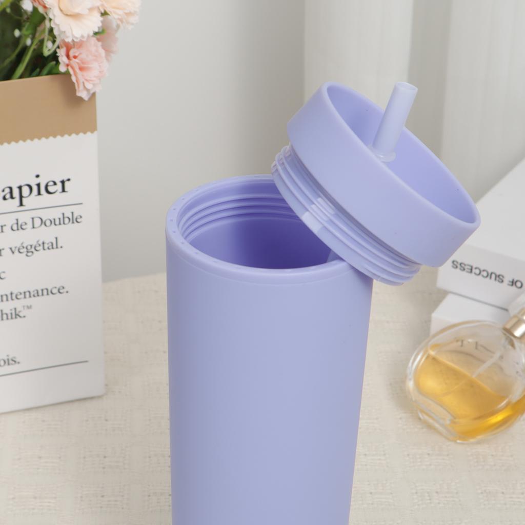 1 st Plastmugg med sugrör Dubbellagers Vattenflaskor Kaffemugg Återanvändbar Hårdplastmugg Med Lock Dryckesvaror Gåva