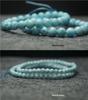 Aquamarine Turtle Shell Bead Bracelet, 4mm & 8mm, Unisex Gift.