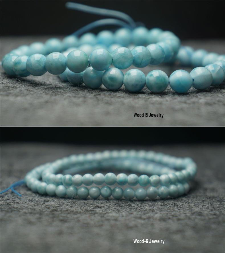 Aquamarine Turtle Shell Bead Bracelet, 4mm & 8mm, Unisex Gift.