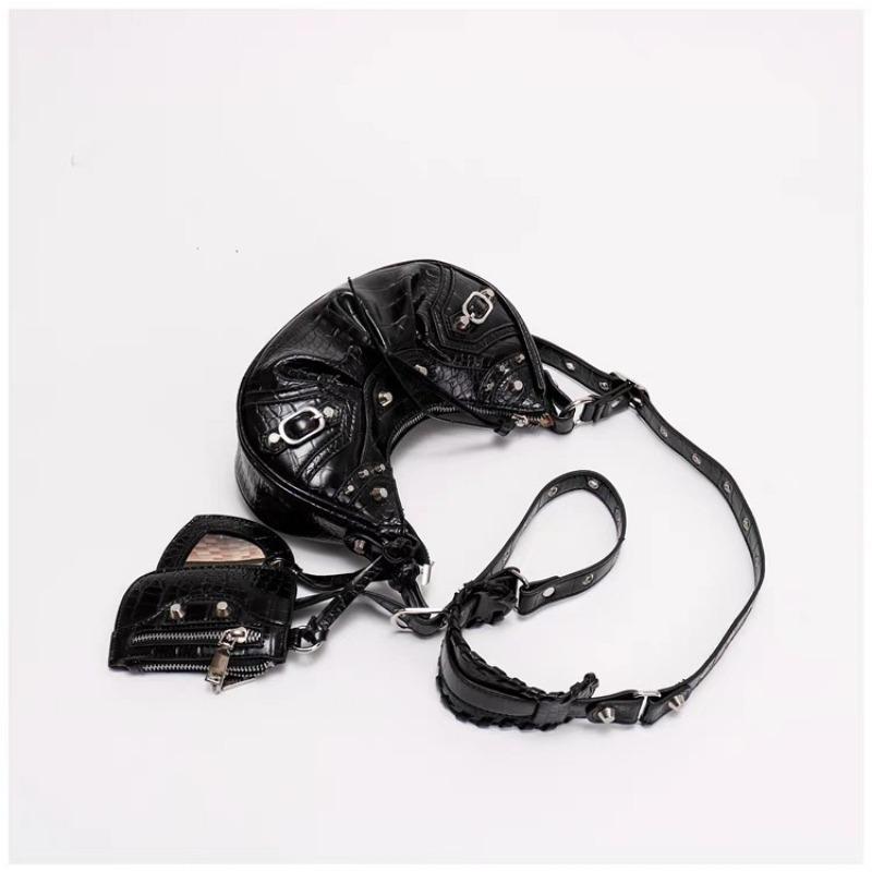 New Punk Chic Biker Underarm Bag - Rivet Tassel Multiway Pleated Shoulder Crossbody with Y2K Edge for Nightclub & Street