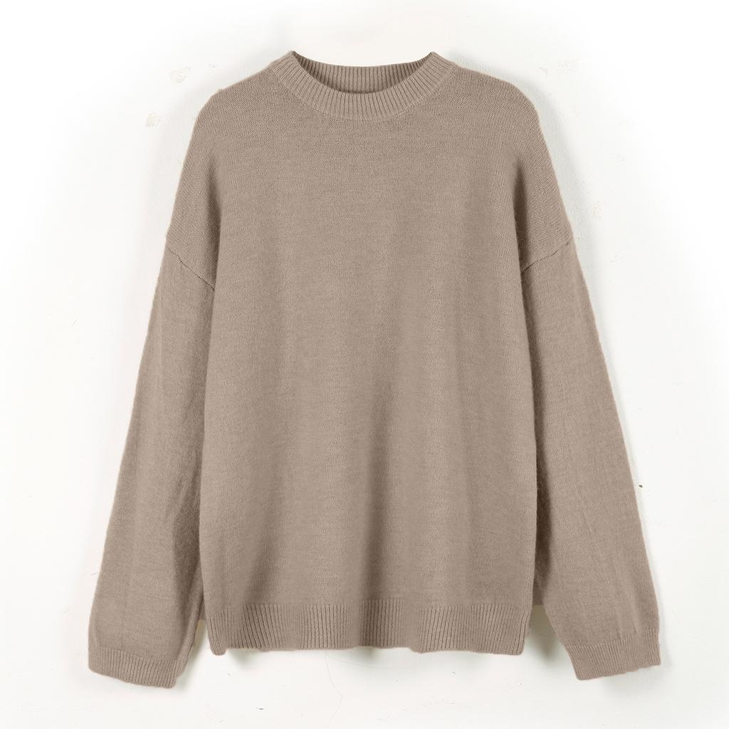 American Lazy Soft Waxy Gray Pullover Sweater Women's Autumn and Winter Loose Thickened Sheep Wool Crew Neck Knitted Sweater