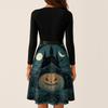 Women's Vintage Long Sleeve Square Neck Dress with Halloween Print for Party Evening Wear