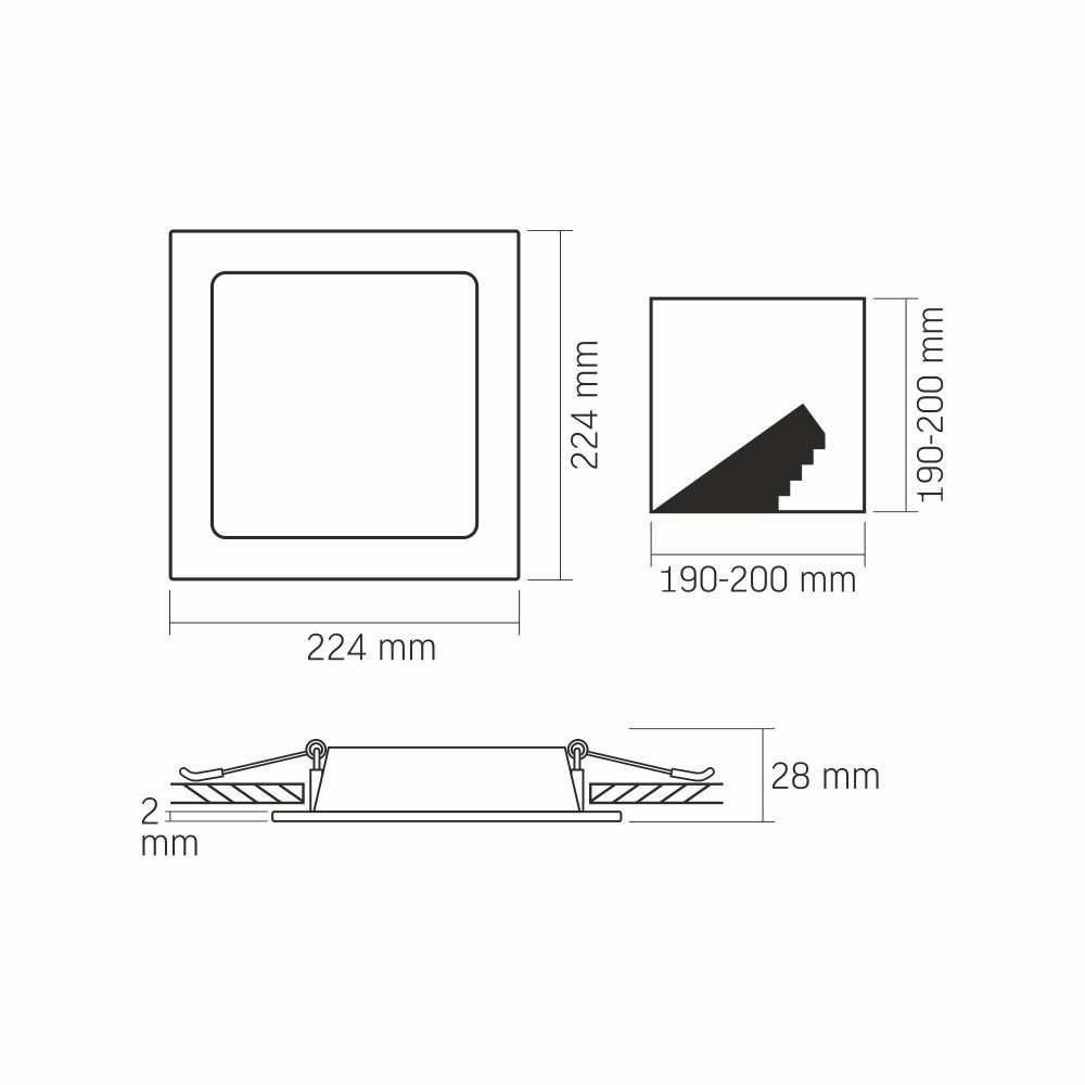 Oprawa Wpuszczana Biała Kwadratowa 22.4 Cm Wbudowany Led 18W Downlight Videx 4000K 2200Lm