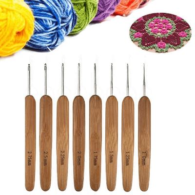 8Pcs Bamboo Crochet Hooks Set Small Lace Crochet Needles 1.0-2.75mm Knitting Needles Handle Weave Yarn Sewing Tools