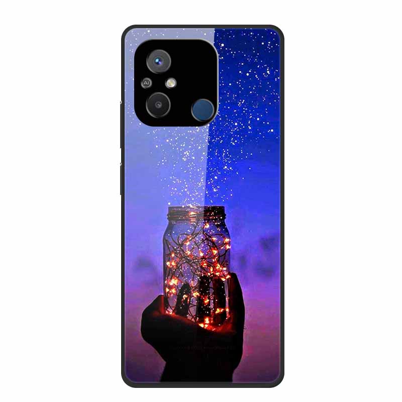 Gehärtetes Glas Case für Redmi 12C Rückabdeckung Hartschalen Case für Xiaomi Redmi 12C 4G Handyhülle Redmi12C Fundas 22120RN86G Cooler Stoßfänger