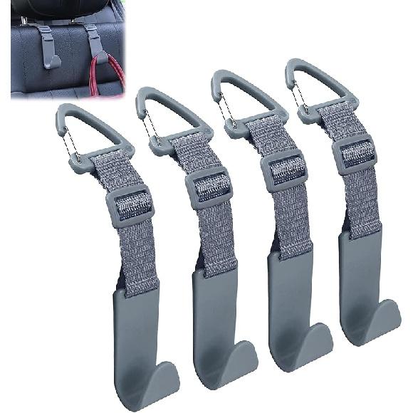 Amooca Headrest Hooks For Car Adjustable 4 Pack Vehicle Seat Back Organizer Storage Hanger Holder For Purse Bags Universal Fit With Clip Beige