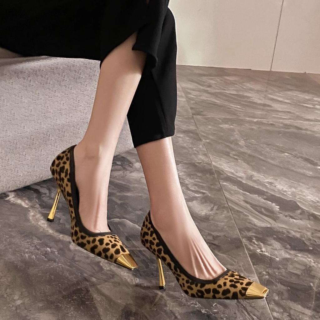 Leopard Print High Heels Women's Shoes Square Toe Stilito Ladies Pumps Quick Delivery 2025 Trend 39 Wholesale With Discount Shoe