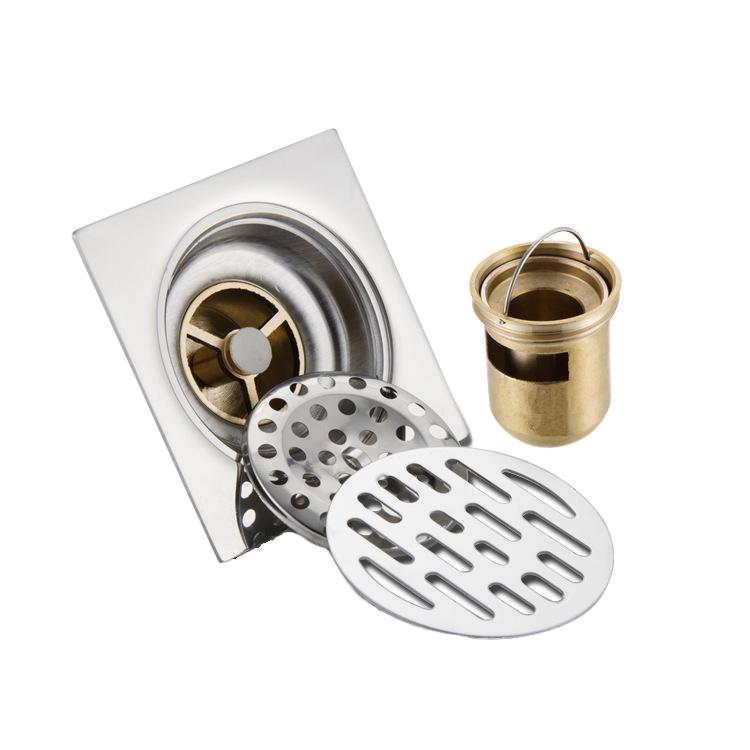 Stainless Steel Square 4 Inch Modern Polished Strainer Bathroom Balcony Sewer Anti-clogging Thickened Floor Drain Faucet Push