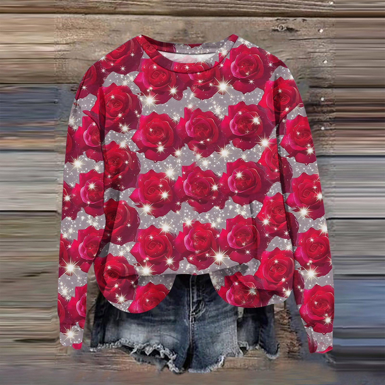 

Женская мода с принтом, длинный рукав, свободный круглый вырез, свитшот, осень S киноварь