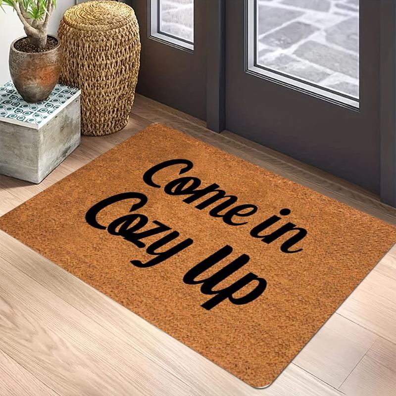 Brown Hello Black Handwritten Carpet Mat Anti-Slip Rubber Backing Rug for Entryway Front Door Hallway Home Decoration Durable
