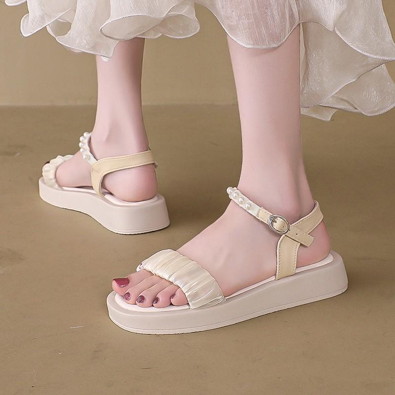 Fashion Comfort Shoes for Women Roman Sandals 2025 Summer Buckle Strap Suit Female Beige Soft Clogs Wedge Open Toe Clear Heels Gladiator