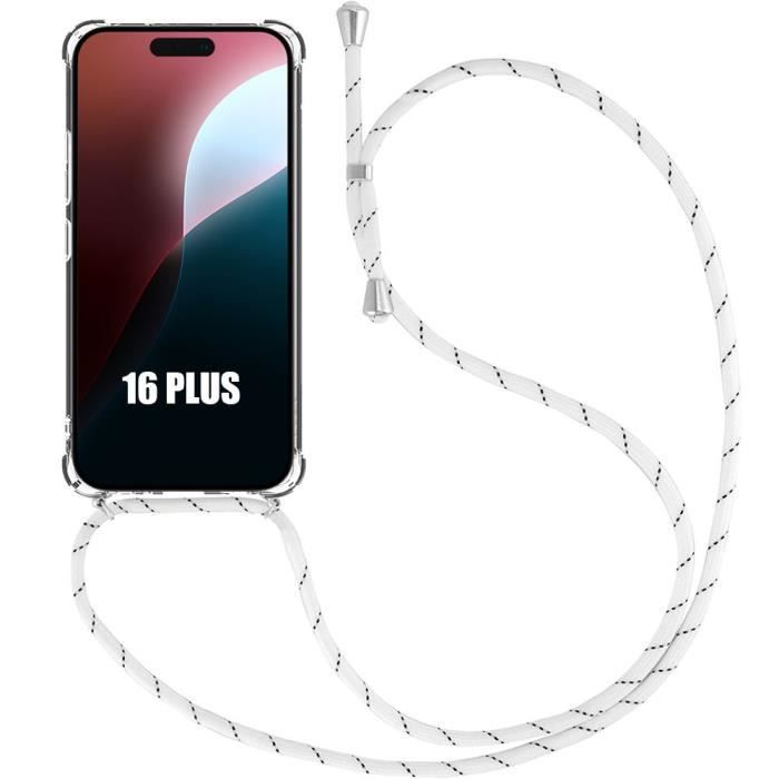 Silicone Case for iPhone 16 Plus - Shockproof Scratch-Resistant Transparent with White Lanyard