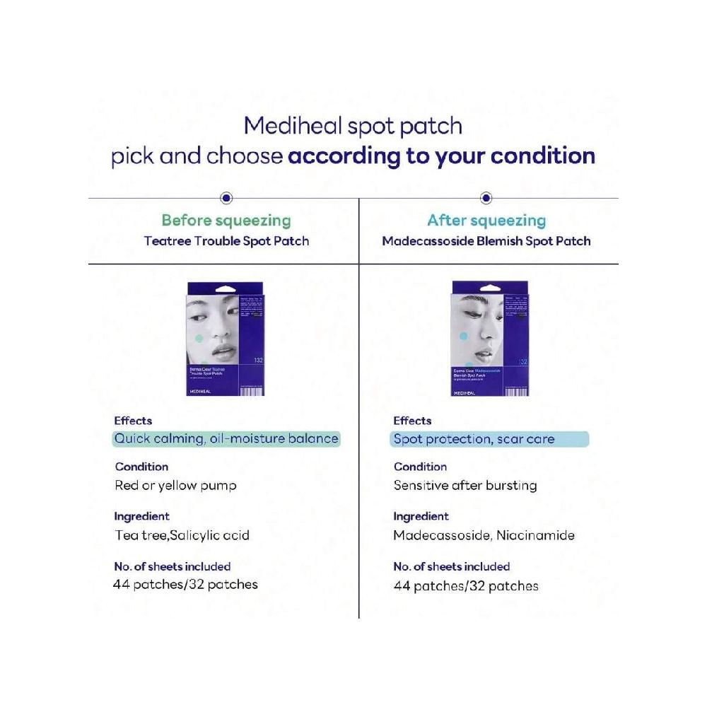 Mediheal Derma Clear Madecassoside Blemish Patch (44 Patches) - Acne Spot Protection, Fast Healing With Madecassoside & Niacinamide