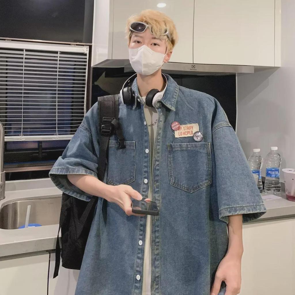 2023 Vintage Hong Kong Style Übergroßes Jeanshemd - Unisex Kurzarm Retro Design
