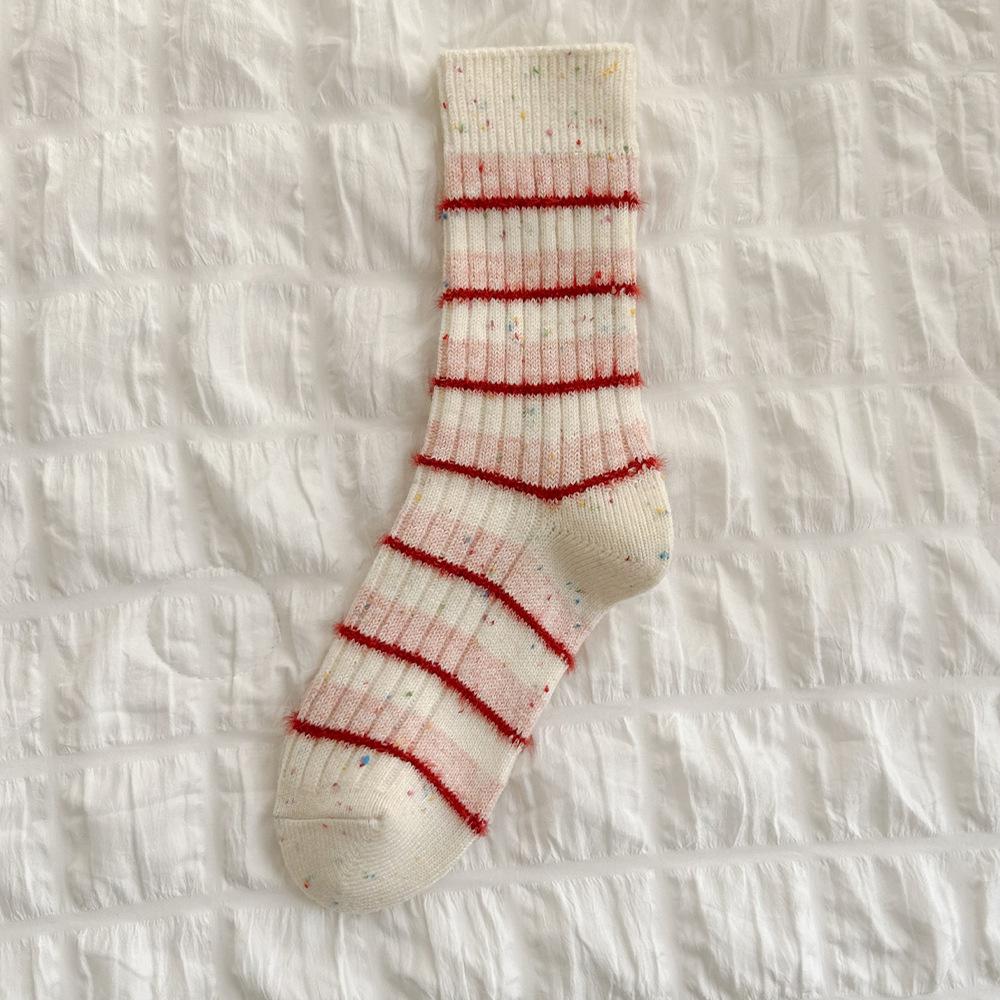 Kids Autumn Winter Stackable Socks,Vertical Yarn Contrast Medium‑Tube Calf Socks,Ins Trendy Niche Boneless Warm Cotton Socks