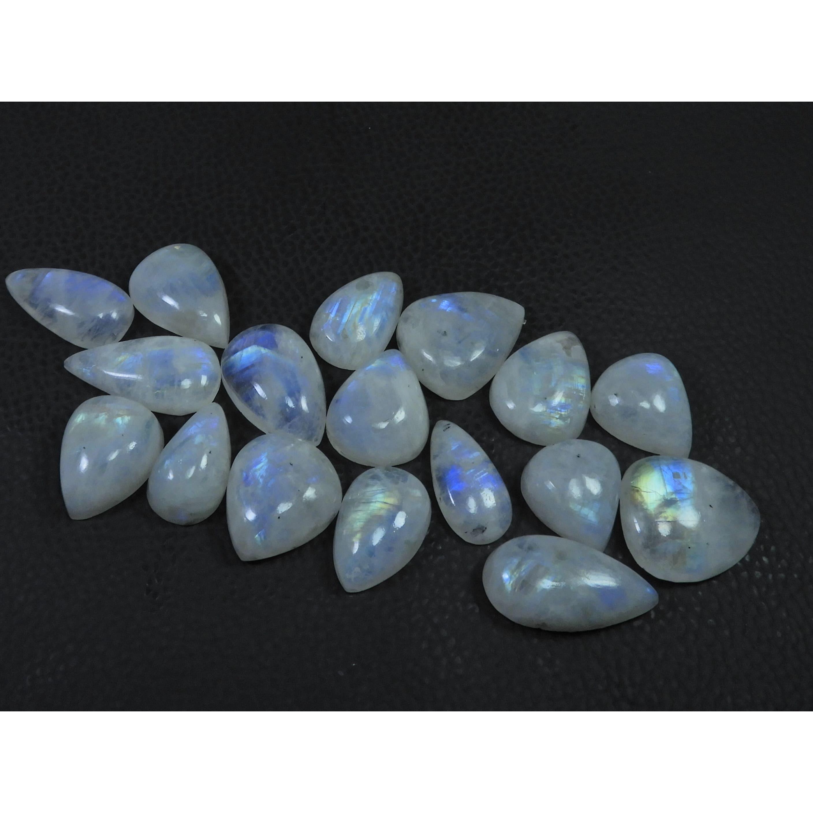 

20-21MM Natural Rainbow Moonstone Pear Cabochon Loose Gemstone 17Pcs Lot C-537