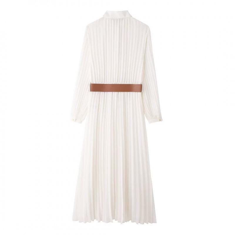 European & American Women's Midi Pleated Shirt Dress with Belt - Summer Collection