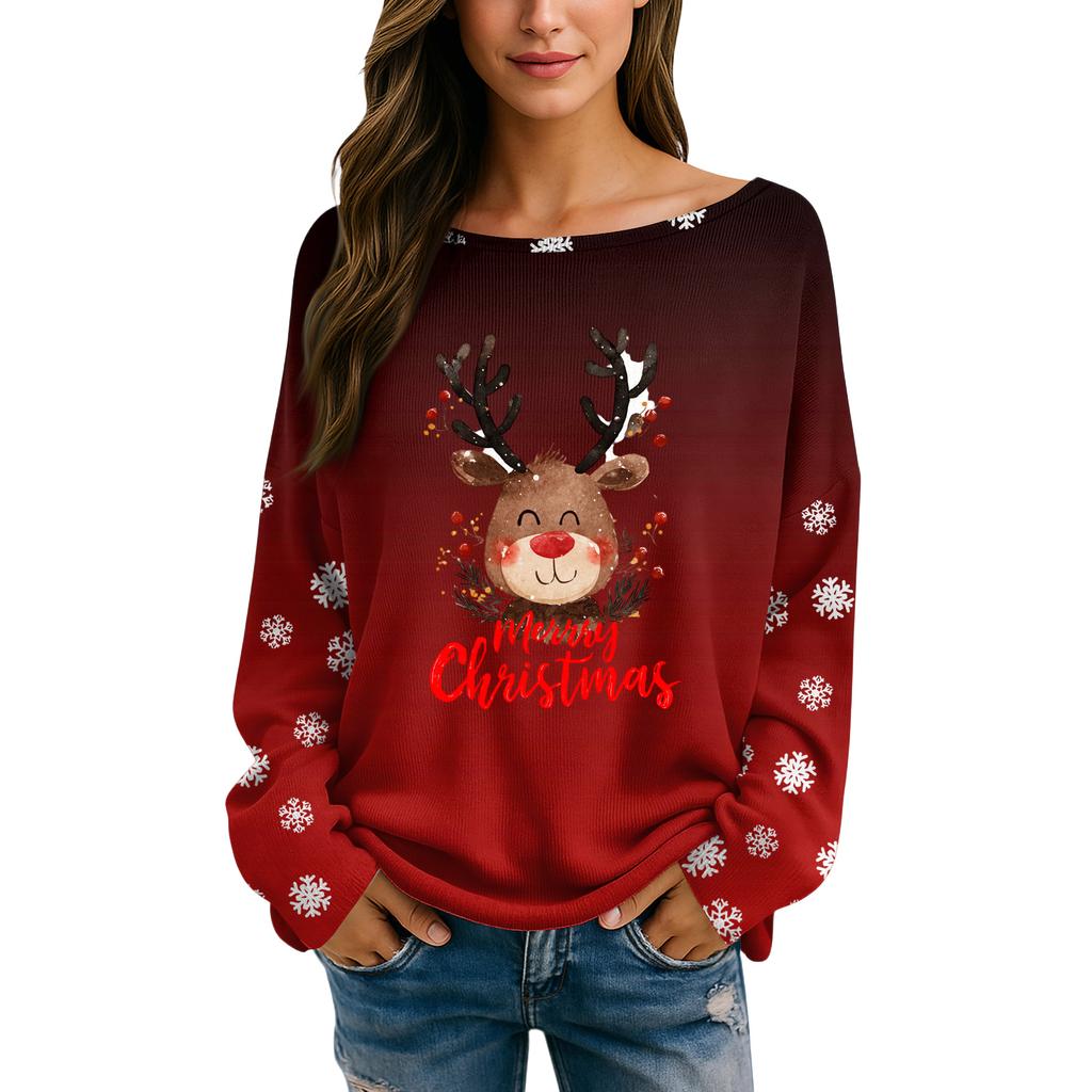 Womens Fall Sweaters Long Sleeve Print Tops Pullover Sweaters Loose Dressy Casual Basic Clothes