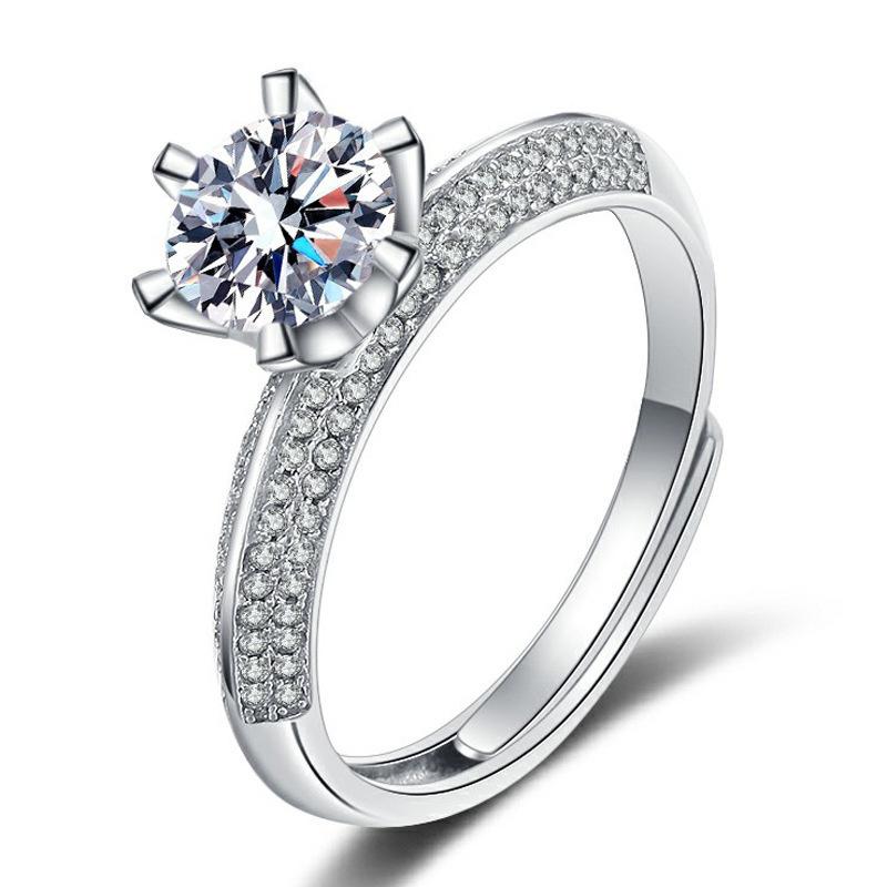 Bague Ringen Luxury D Color 1 Carat Moissanite Diamond Ring Female S925 Sterling Silver Fine Jewelry For Wedding Adjustable Size
