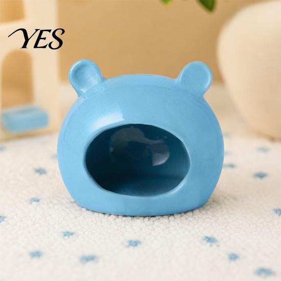 Small Animal Hideaway Cave Ceramic Hamster House, Summer Bear Shaped Hideout Cave, Spacious Habitat Bed Decor for Gerbil, Mice, Guinea Pig,