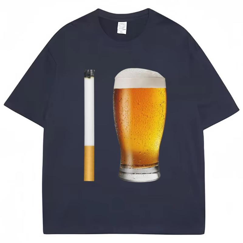 

Funny Meme T-shirt Cigarette and Beer Humor Joke Print T Shirt Men Women Fashion Summer Cotton Casual Short Sleeve Streetwear S