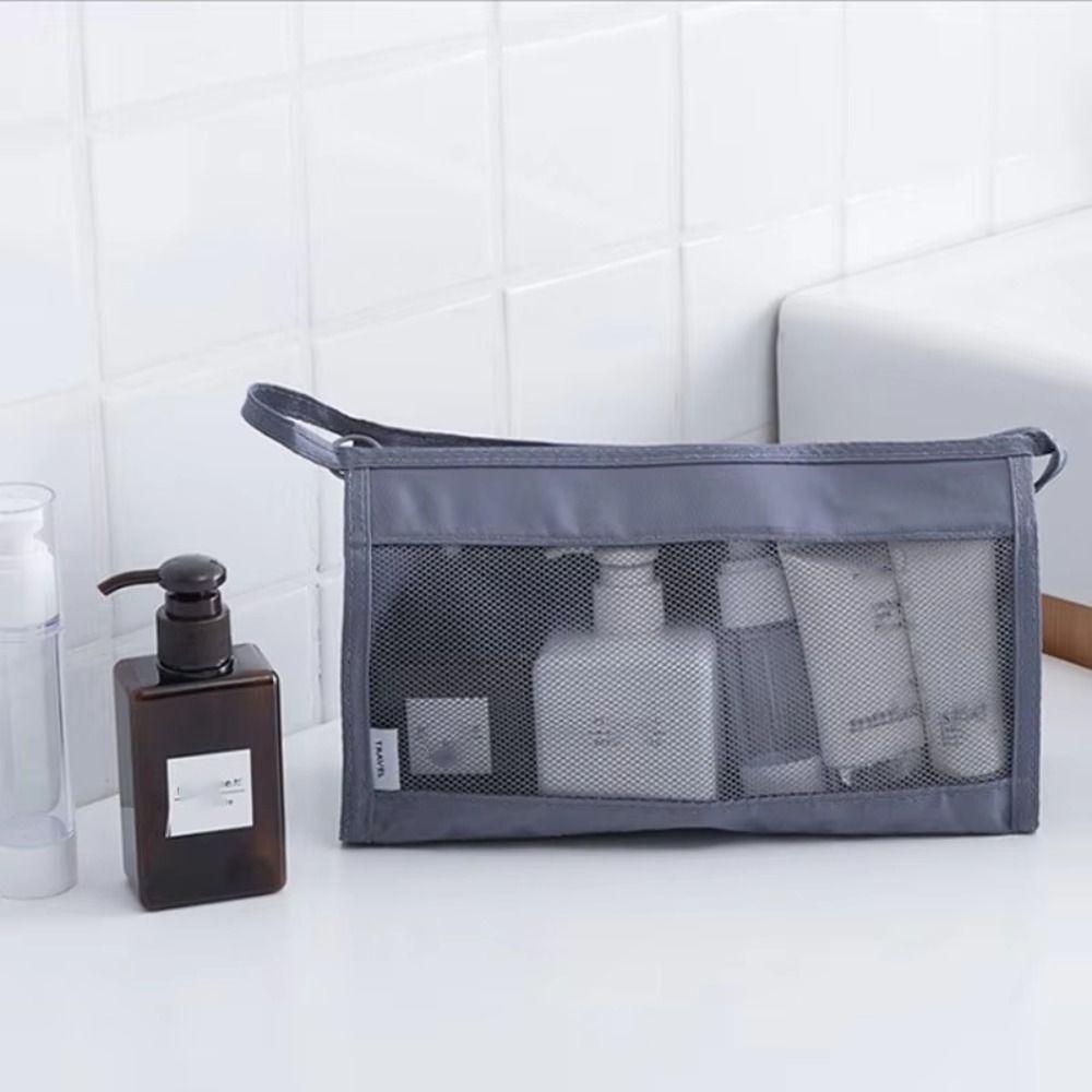 Foldable Mesh Makeup Organizer Hanging Toiletry Bag Large Capacity Wash Bag  Brushes