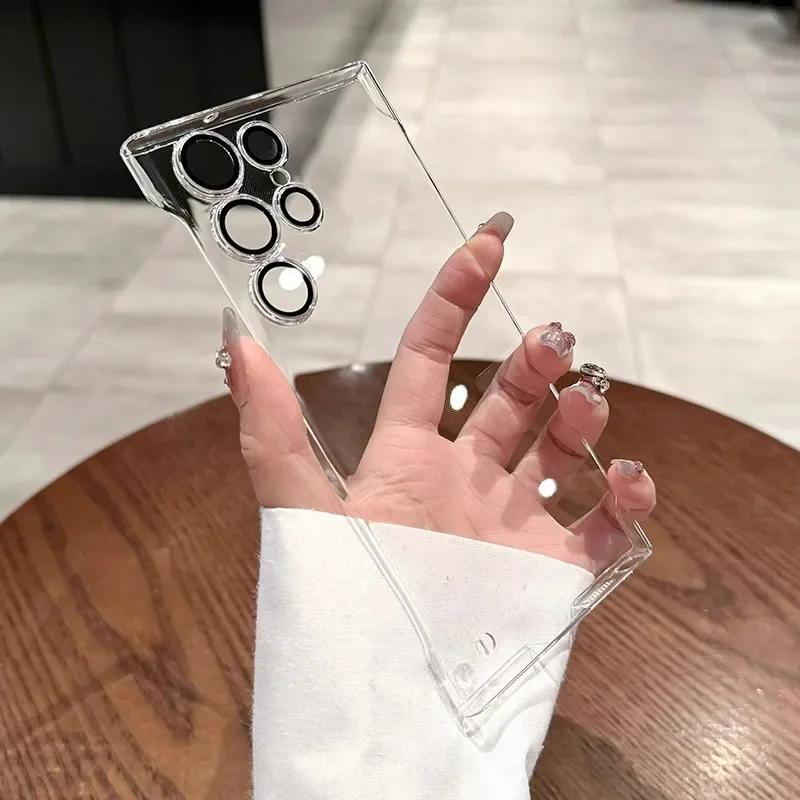 

Роскошный безрамочный чехол с покрытием для Samsung Galaxy S25 S24Ultra S24+ Тонкий прозрачный защитный чехол для объектива камеры, противоударный жесткий чехол For S22Ultra