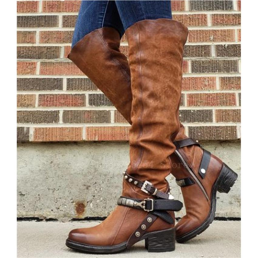 

Women Costume Leather Shoes Vintage Viking Buckle Long Boots Cosplay Adult Men Steampunk Pirate 43 коричневий
