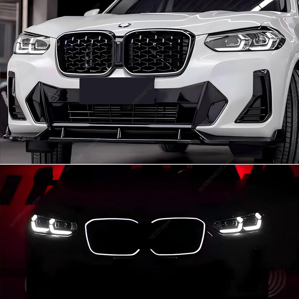 LED White Light Gloss Black Car Front Bumper Kidney Grill Grilles For BMW X3 X4 G01 G02 2025-2025 LCI ABS Car Styling Bodykits