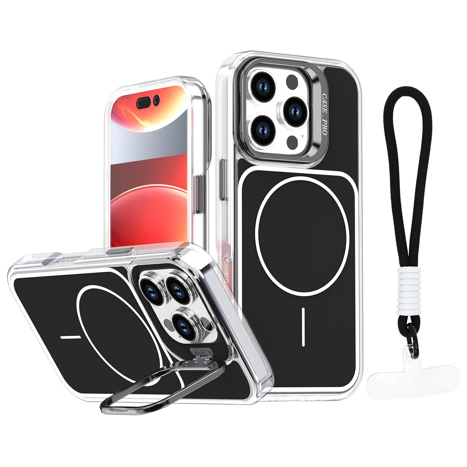 

For iPhone 16 Pro Max Case Compatible with MagSafe Lens Kickstand TPU Acrylic Phone Cover with Matching Hand Strap