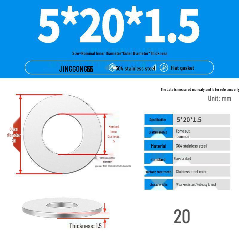 Zesílená plochá podložka/distanční kroužek z nerezové oceli 304 M4 M5 M6 M8