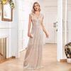 V-Neck Sequin Floor-Length Evening Gown with Slit – Elegant Sleeveless Party Dress
