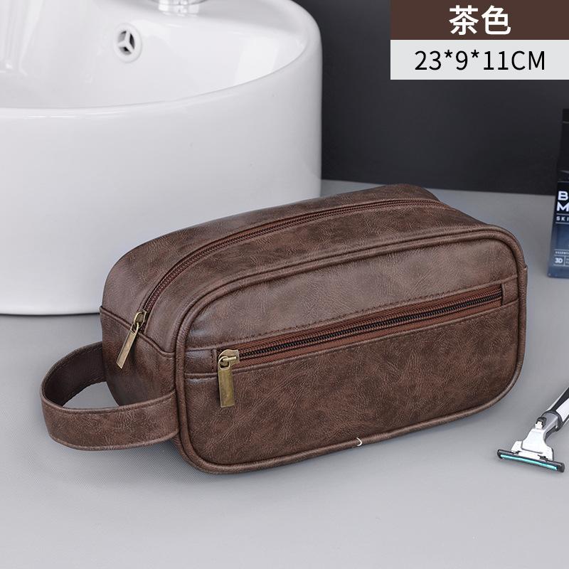 

Men Leather Wash Bag Travel Business Trips Portable Cosmetic Bag Large Capacity Multi Pocket Design Handheld Leather Wash Bag кофейный