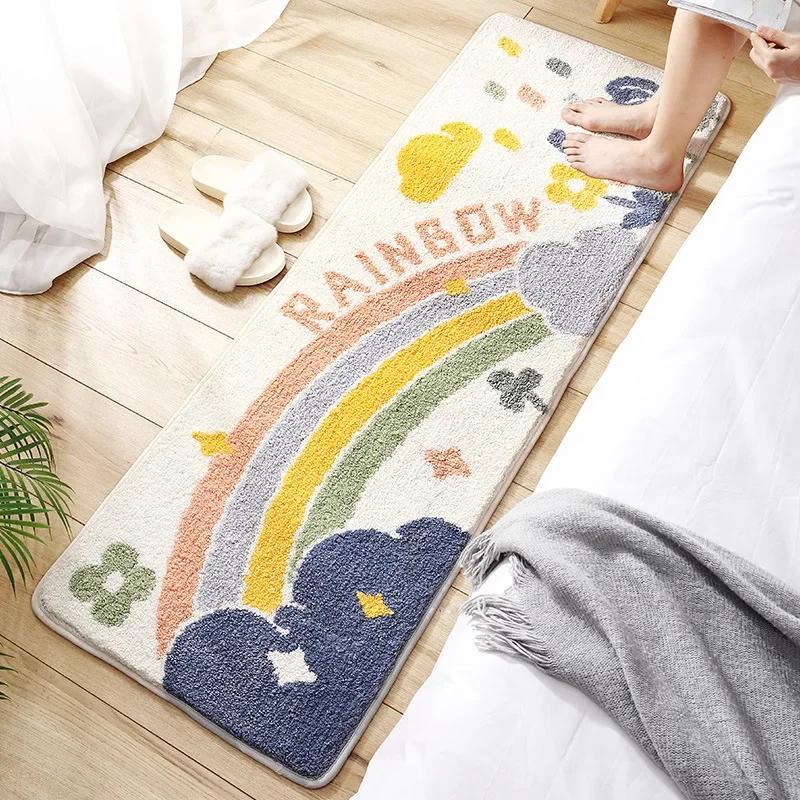 Fluffy Soft Bedside Rug, Thickened Flocking High-Density Handwoven Floor Mat, Non-Slip Luxury Bedroom Carpet for Home Decor